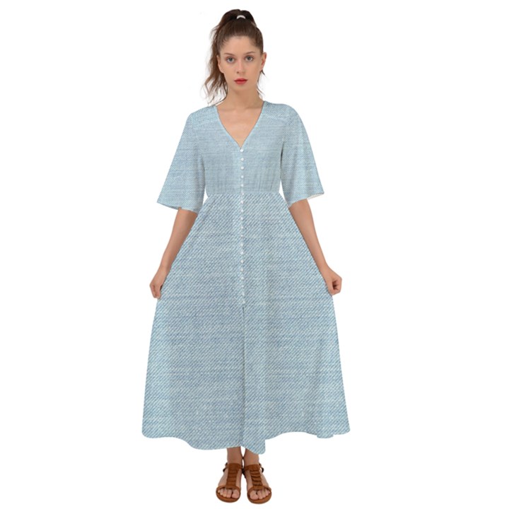 Lt Blue Stone Washed Denim Kimono Sleeve Boho Dress