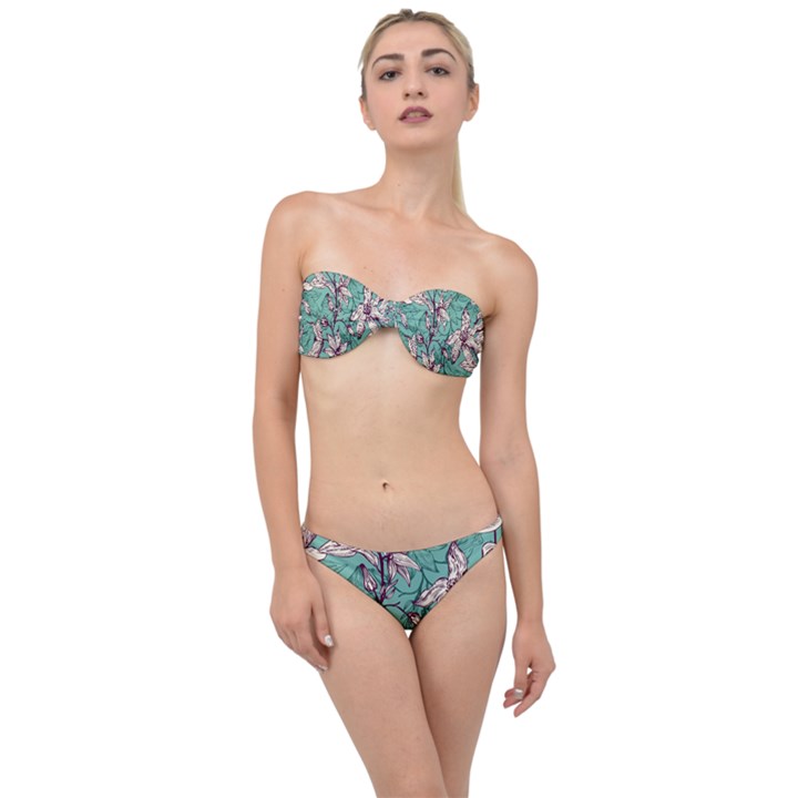 Vintage Floral Pattern Classic Bandeau Bikini Set