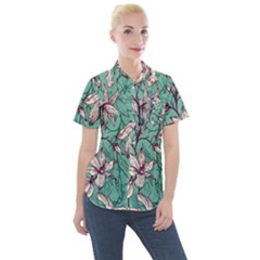 Vintage Floral Pattern Women s Short Sleeve Pocket Shirt