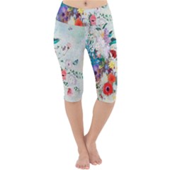 Floral Bouquet Lightweight Velour Cropped Yoga Leggings by Sobalvarro