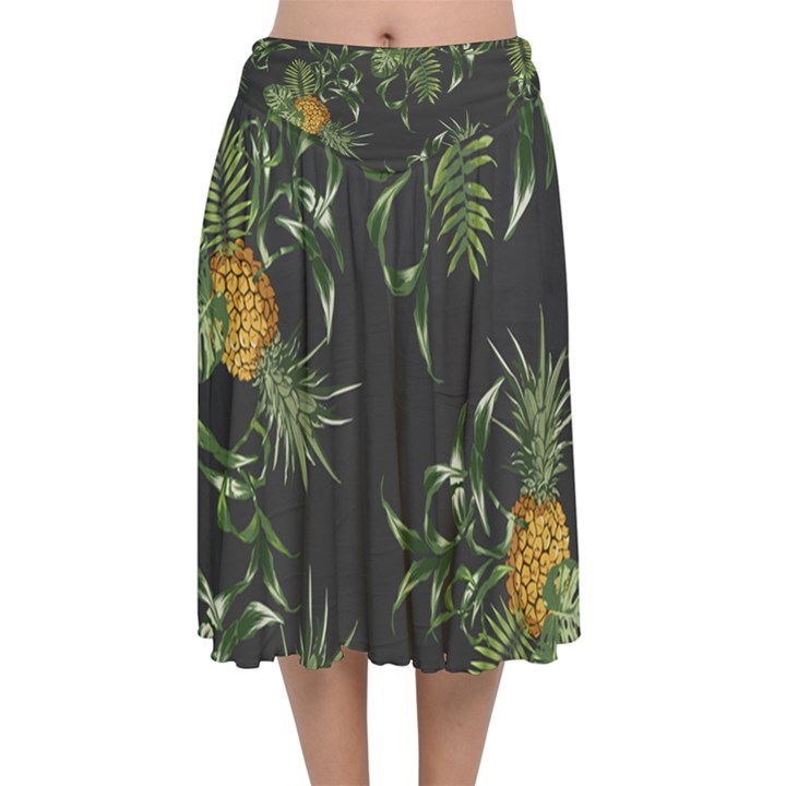 Pineapples pattern Velvet Flared Midi Skirt