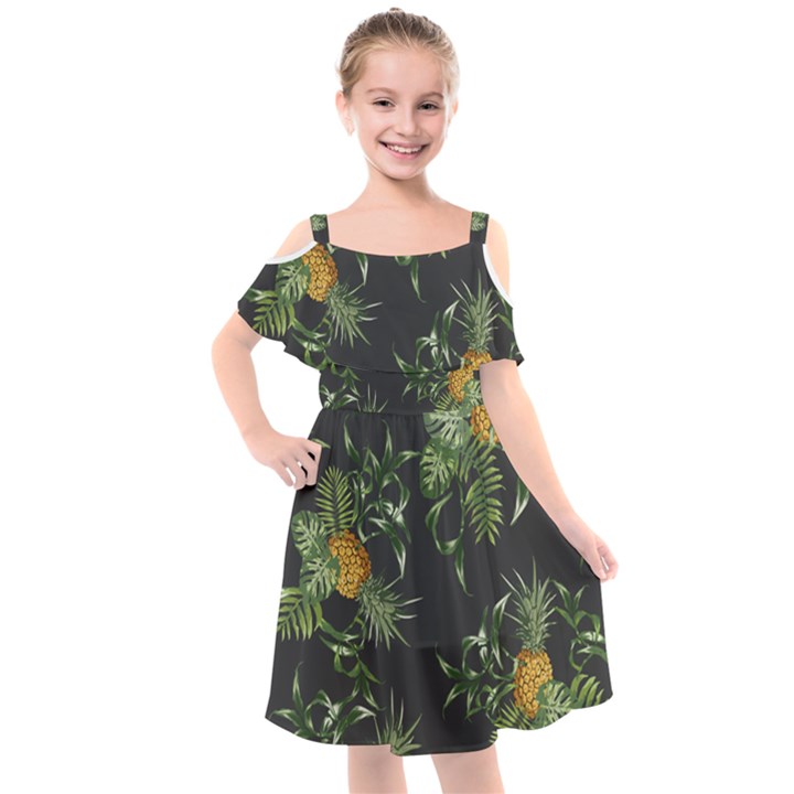 Pineapples pattern Kids  Cut Out Shoulders Chiffon Dress