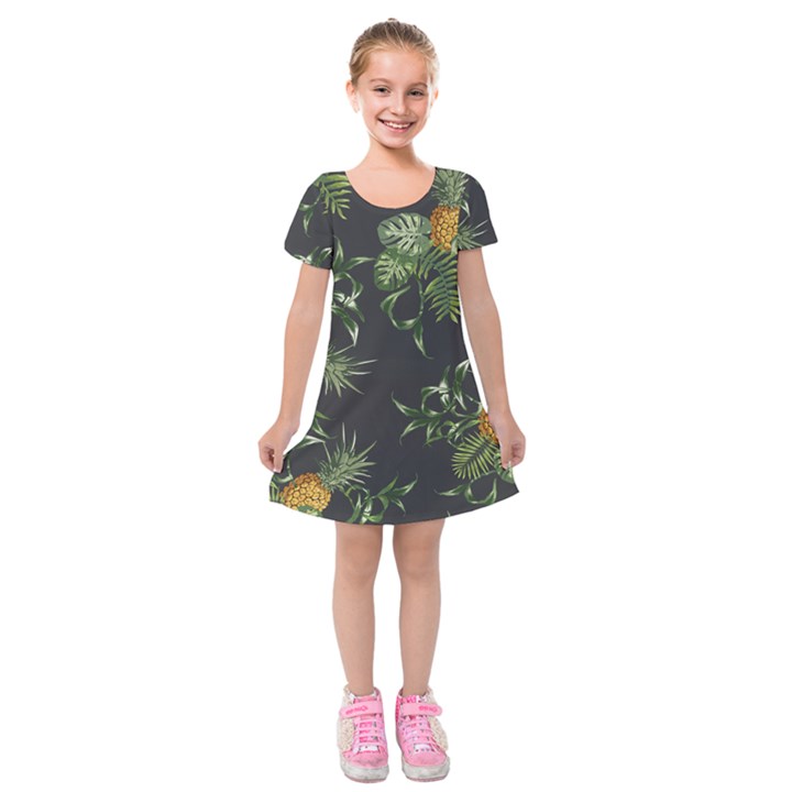 Pineapples pattern Kids  Short Sleeve Velvet Dress