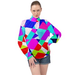 Patchwork High Neck Long Sleeve Chiffon Top