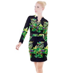 Green Ki Rin Button Long Sleeve Dress