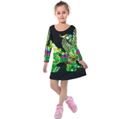 Green Ki Rin Kids  Long Sleeve Velvet Dress by Riverwoman