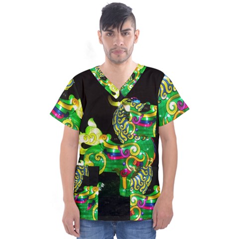 Green Ki Rin Men s V-neck Scrub Top by Riverwoman