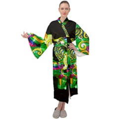 Green Ki Rin Maxi Tie Front Velour Kimono by Riverwoman