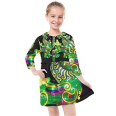 Green Ki Rin Kids  Quarter Sleeve Shirt Dress by Riverwoman