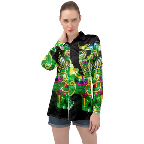 Green Ki Rin Long Sleeve Satin Shirt by Riverwoman