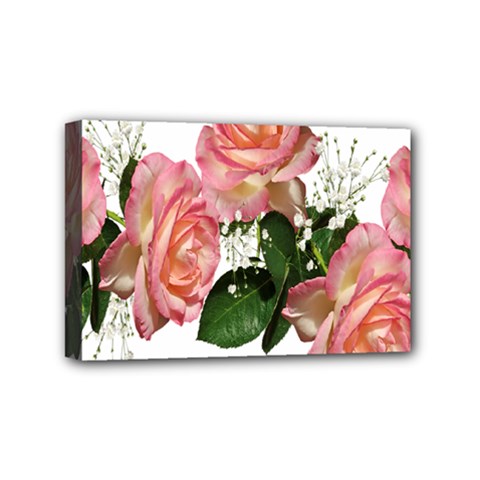 Roses Pink Leaves Flowers Perfume Mini Canvas 6  X 4  (stretched) by Simbadda