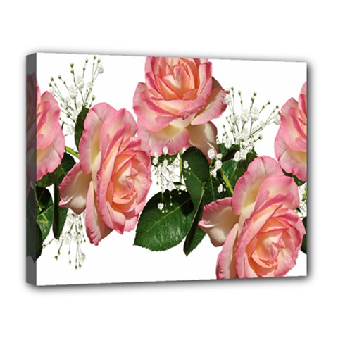 Roses Pink Leaves Flowers Perfume Canvas 14  X 11  (stretched) by Simbadda