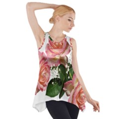 Roses Pink Leaves Flowers Perfume Side Drop Tank Tunic by Simbadda