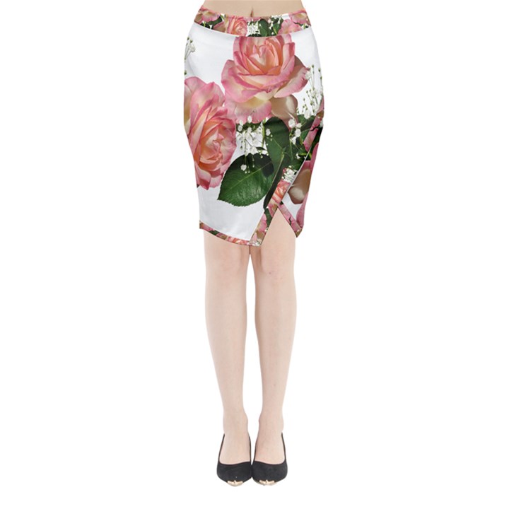 Roses Pink Leaves Flowers Perfume Midi Wrap Pencil Skirt