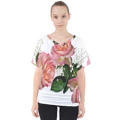 Roses Pink Leaves Flowers Perfume V-neck Dolman Drape Top by Simbadda