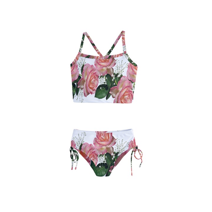 Roses Pink Leaves Flowers Perfume Girls  Tankini Swimsuit