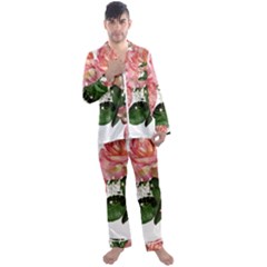 Roses Pink Leaves Flowers Perfume Men s Satin Pajamas Long Pants Set