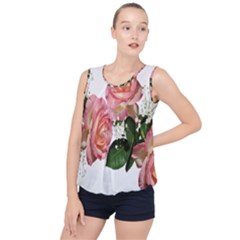 Roses Pink Leaves Flowers Perfume Bubble Hem Chiffon Tank Top by Simbadda