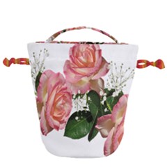 Roses Pink Leaves Flowers Perfume Drawstring Bucket Bag by Simbadda