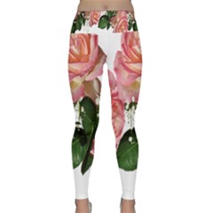 Roses Pink Leaves Flowers Perfume Lightweight Velour Classic Yoga Leggings by Simbadda