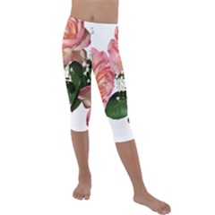 Roses Pink Leaves Flowers Perfume Kids  Lightweight Velour Capri Leggings  by Simbadda