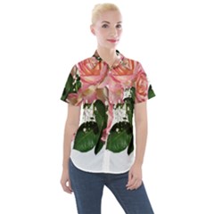 Roses Pink Leaves Flowers Perfume Women s Short Sleeve Pocket Shirt