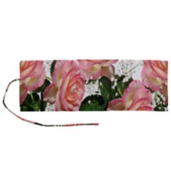 Roses Pink Leaves Flowers Perfume Roll Up Canvas Pencil Holder (m) by Simbadda