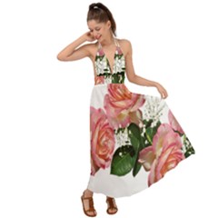 Roses Pink Leaves Flowers Perfume Backless Maxi Beach Dress