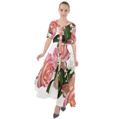 Roses Pink Leaves Flowers Perfume Waist Tie Boho Maxi Dress