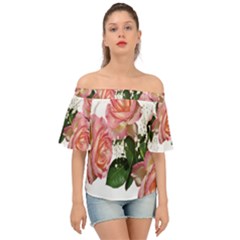 Roses Pink Leaves Flowers Perfume Off Shoulder Short Sleeve Top