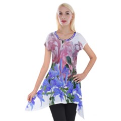 Flowers Roses Bluebells Arrangement Short Sleeve Side Drop Tunic by Simbadda