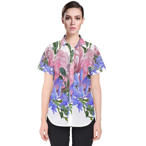 Flowers Roses Bluebells Arrangement Women s Short Sleeve Shirt by Simbadda