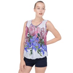 Flowers Roses Bluebells Arrangement Bubble Hem Chiffon Tank Top by Simbadda