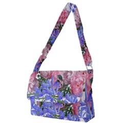 Flowers Roses Bluebells Arrangement Full Print Messenger Bag by Simbadda