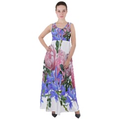 Flowers Roses Bluebells Arrangement Empire Waist Velour Maxi Dress by Simbadda