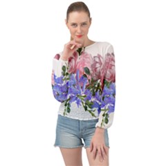 Flowers Roses Bluebells Arrangement Banded Bottom Chiffon Top