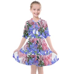 Flowers Roses Bluebells Arrangement Kids  All Frills Chiffon Dress