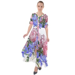 Flowers Roses Bluebells Arrangement Waist Tie Boho Maxi Dress