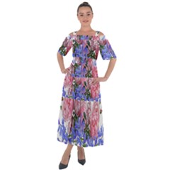 Flowers Roses Bluebells Arrangement Shoulder Straps Boho Maxi Dress 