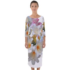 Lilies Belladonna Easter Lilies Quarter Sleeve Midi Bodycon Dress by Simbadda