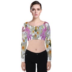 Lilies Belladonna Easter Lilies Velvet Long Sleeve Crop Top by Simbadda