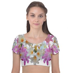 Lilies Belladonna Easter Lilies Velvet Short Sleeve Crop Top  by Simbadda