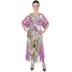 Lilies Belladonna Easter Lilies V-neck Boho Style Maxi Dress by Simbadda