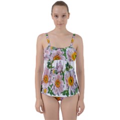 Flowers Anemone Arrangement Cut Out Twist Front Tankini Set by Simbadda