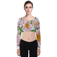 Flowers Anemone Arrangement Cut Out Velvet Long Sleeve Crop Top by Simbadda