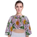 Flowers Anemone Arrangement Cut Out Tie Back Butterfly Sleeve Chiffon Top View1