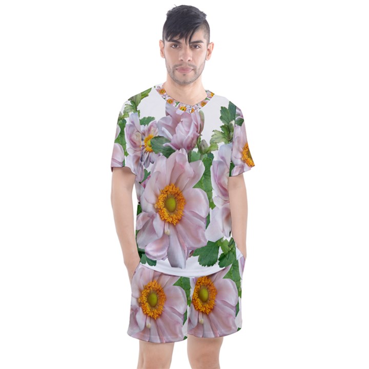 Flowers Anemone Arrangement Cut Out Men s Mesh Tee and Shorts Set