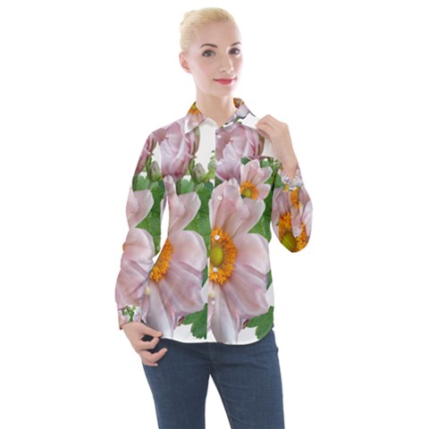 Flowers Anemone Arrangement Cut Out Women s Long Sleeve Pocket Shirt by Simbadda