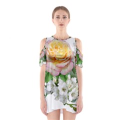 Flowers Arrangement Yellow Roses Shoulder Cutout One Piece Dress by Simbadda