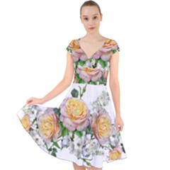 Flowers Arrangement Yellow Roses Cap Sleeve Front Wrap Midi Dress by Simbadda